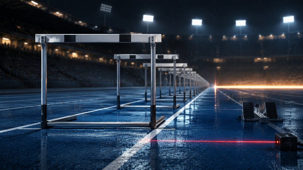 Hurdles lane under stadium lights