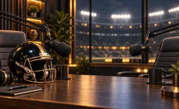 Football helmet and podcast microphones