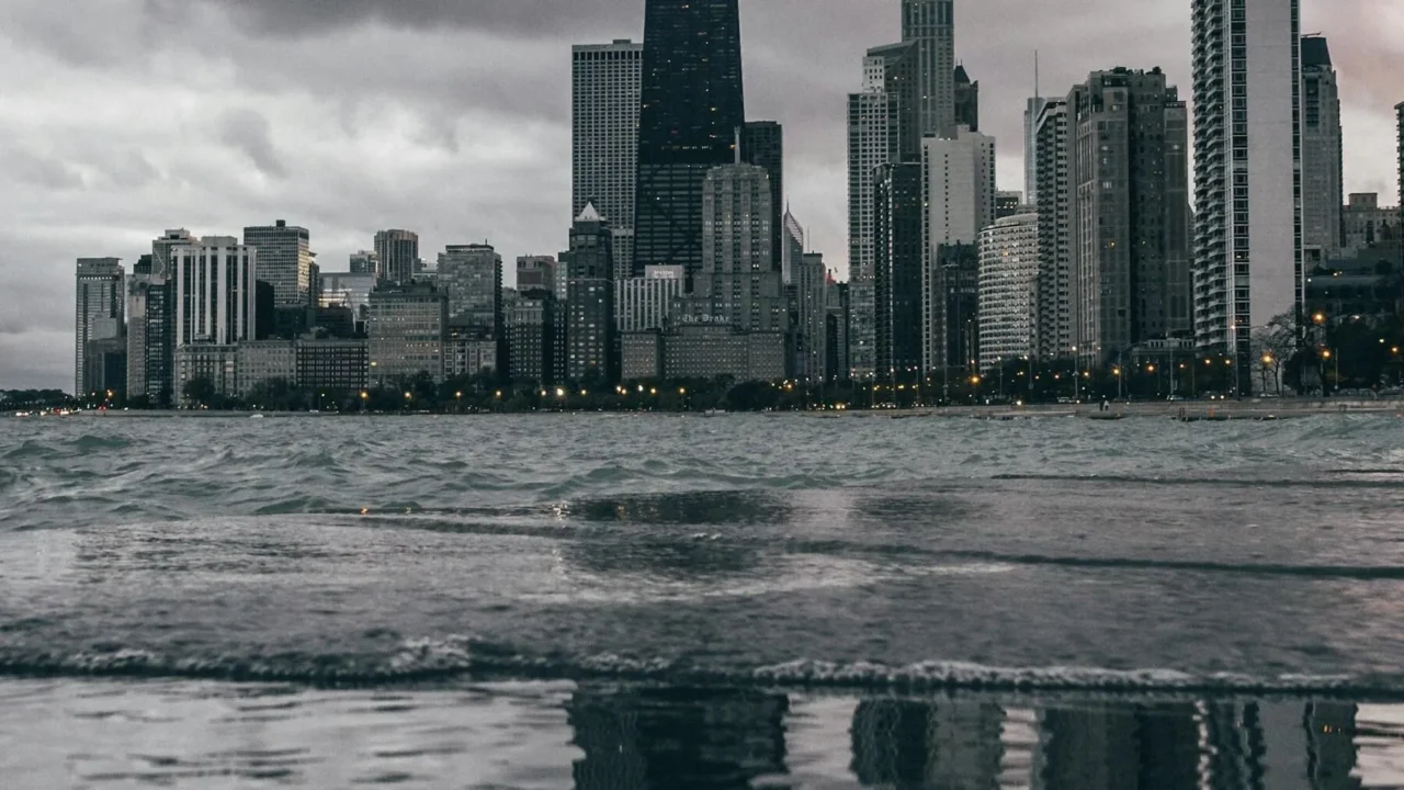 Chicago skyline under cloudy skies