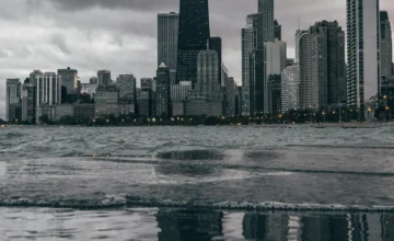 Chicago skyline under cloudy skies