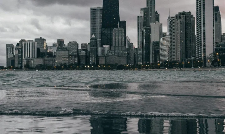 Chicago skyline under cloudy skies