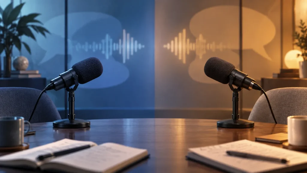 Football helmet and podcast microphones