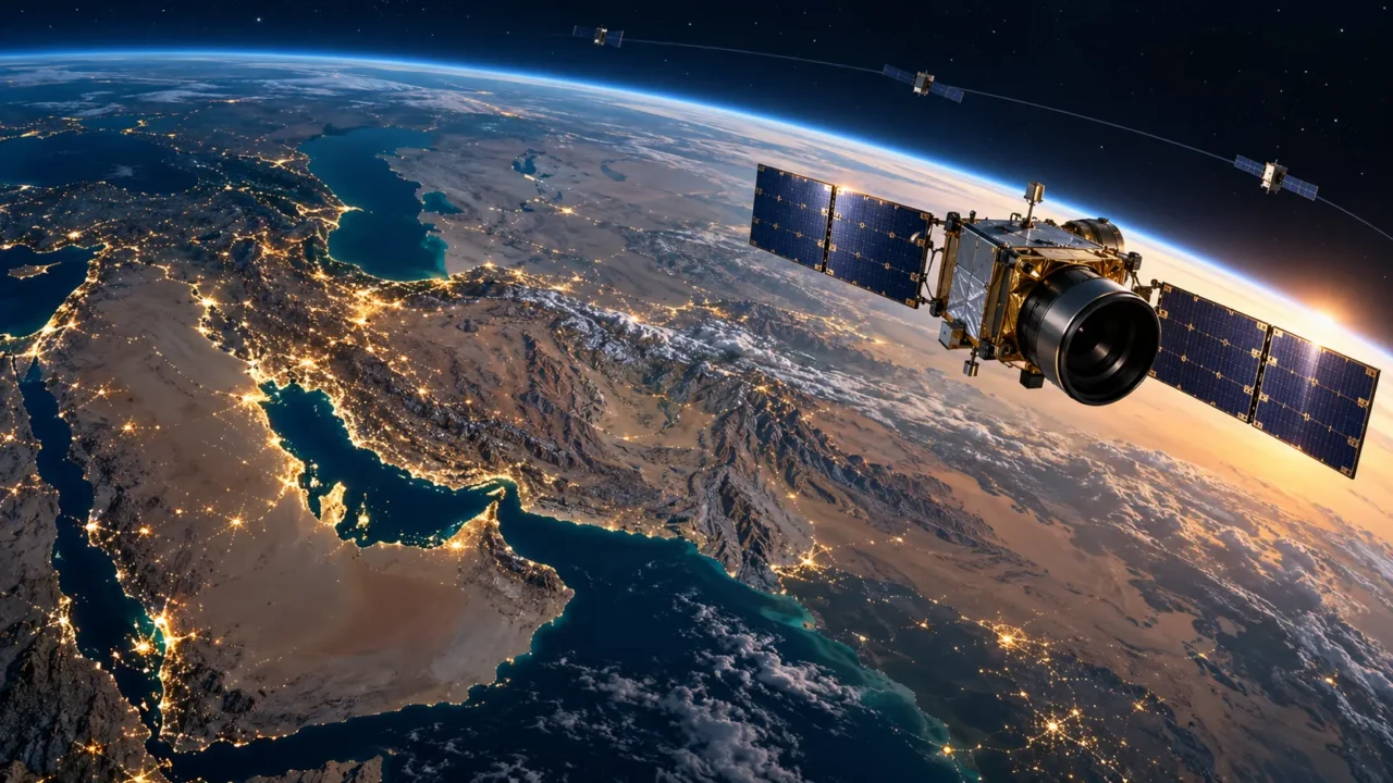 Earth observation satellite above Iran and the Middle East