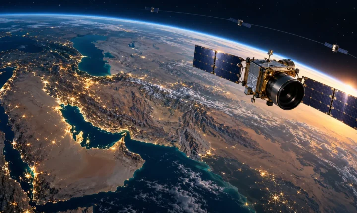 Earth observation satellite above Iran and the Middle East